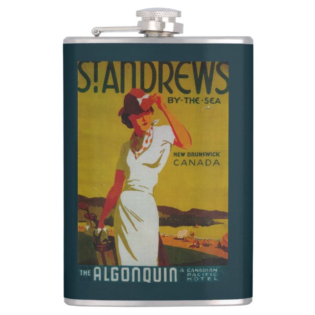 St. Andrews Algonquin Vintage PosterEurope Hip Flask (Front)