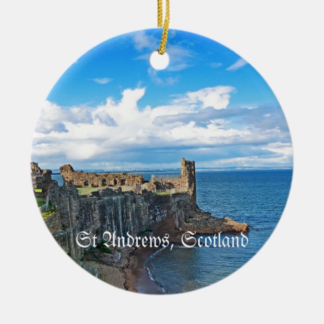St Andrews Castle, Scotland Ceramic Tree Decoration (Front)