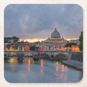 St. Angelo Bridge, St. Peter's Basilica, Rome Square Paper Coaster