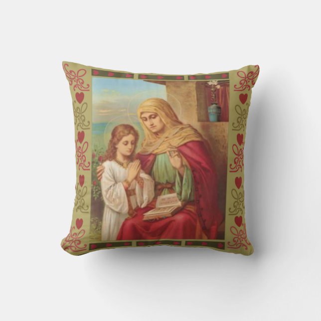 St. Anne Virgin Child Mary Grandmother Hearts Cushion (Front)