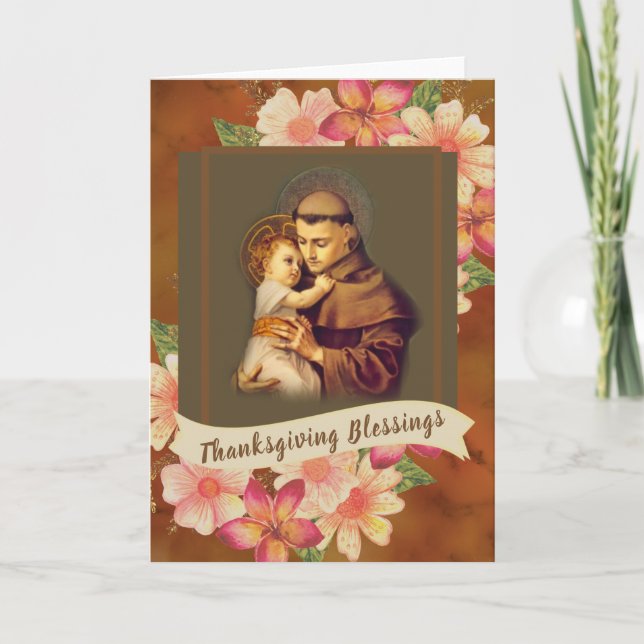 St. Anthony of Padua Baby Jesus Floral Holiday Card (Front)