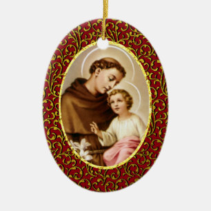 St. Anthony of Padua Personalise Background Colour Ceramic Tree Decoration