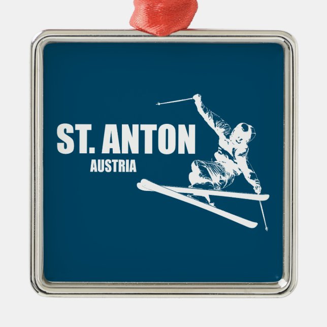 St. Anton Austria Skier Metal Tree Decoration (Front)