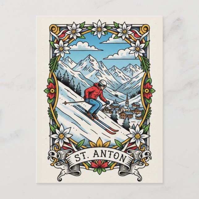St. Anton Austria Skier Skiing Postcard (Front)