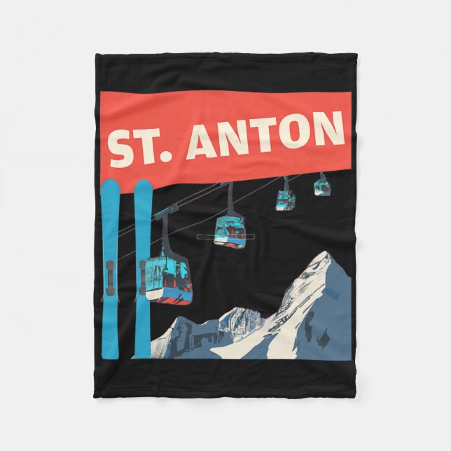 St. Anton Skiing - Retro St. Anton Ski  Fleece Blanket (Front)
