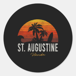 St. Augustine Beach Florida Fl Palms Vacation Surf Classic Round Sticker