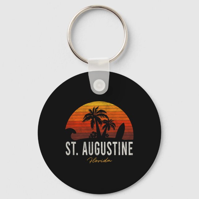 St. Augustine Beach Florida Fl Palms Vacation Surf Key Ring (Front)