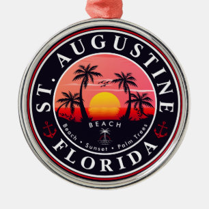 St Augustine Beach Florida Palm Trees Sunset Metal Tree Decoration