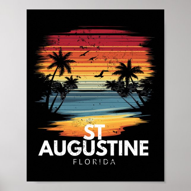 St Augustine Beach Florida Surfboard Surfing Vinta Poster (Front)
