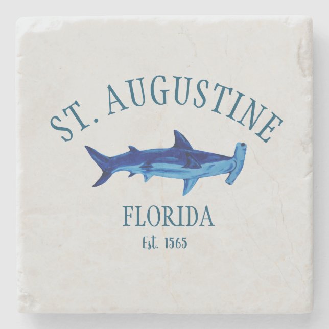 St Augustine Florida Est Beach Hammerhead Shark Stone Coaster (Front)