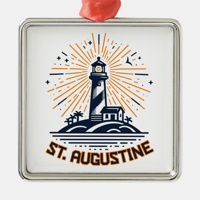 St. Augustine Florida Lighthouse Sunrise Metal Tree Decoration (Front)