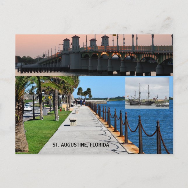 St. Augustine, Florida river front Holiday Postcard (Front)