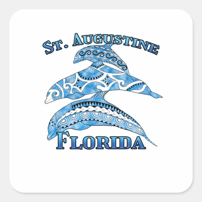 St. Augustine Florida Vacation Tribal Dolphins Square Sticker (Front)