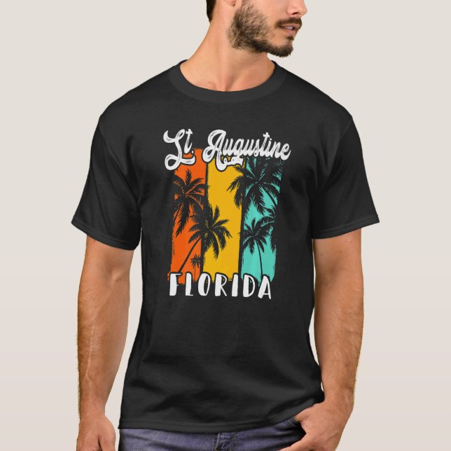 St Augustine Palm Trees Beach Florida Retro Vacati T-Shirt (Front)