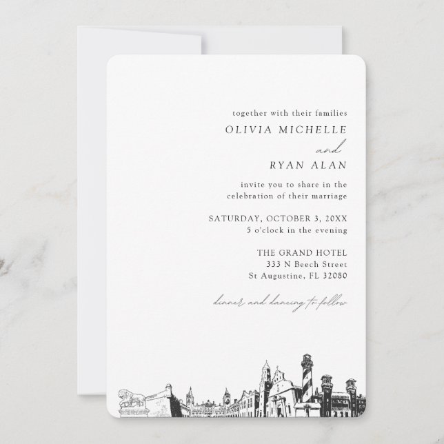 St Augustine Wedding Elegant Skyline Invitation (Front)