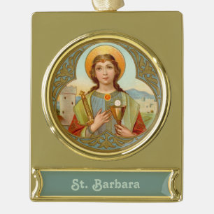 St. Barbara (BK 001) Gold Plated Banner Ornament