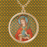 St. Barbara  (JP 01) Gold Plated Necklace<br><div class="desc">Image Credit (JP 01):  Antique image of St. Barbara of Nicomedia from an 1877 chromolithographic devotional print originally published by J. Petyt,  Bruges,  Belgium,  from the designer’s private collection of religious ephemera.       Feast:  December 4</div>