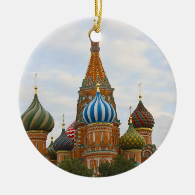 St. Basil's Cathedral in Red Square, Moscow Ceramic Tree Decoration (Front)