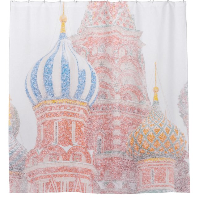 St Basil's Cathedral In Snowstorm Shower Curtain (Front)