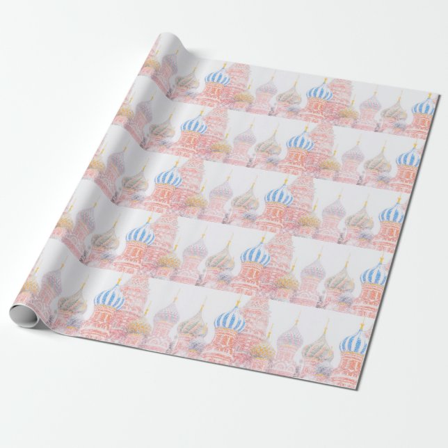 St Basil's Cathedral In Snowstorm Wrapping Paper (Unrolled)