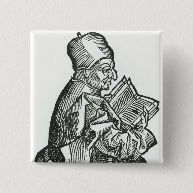 St. Bede  from 'Liber Chronicarum' 15 Cm Square Badge (Front)