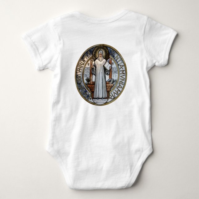 St Benedict Medal Baby Onezie  Bodysuit (Back)