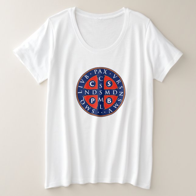 St. Benedict Medal Design Plus Size T-Shirt (Design Front)