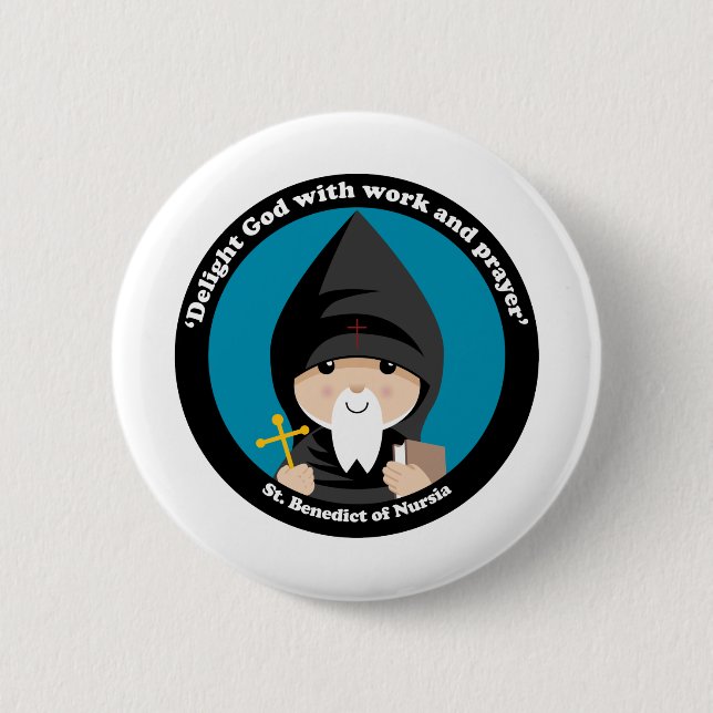 St Benedict of Nursia 6 Cm Round Badge (Front)