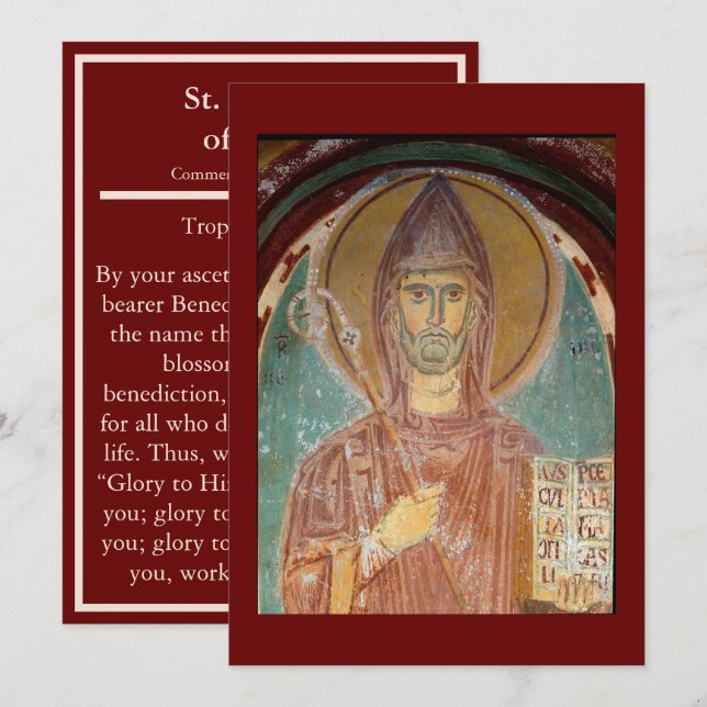 St. Benedict of Nursia icon prayer card (Front/Back)