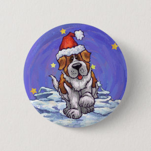 St. Bernard Christmas 6 Cm Round Badge