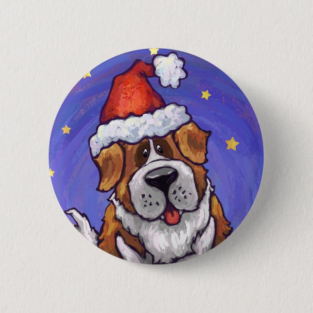St. Bernard Christmas 6 Cm Round Badge (Front)