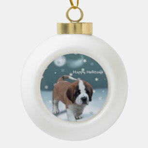 St Bernard Christmas Ceramic Ball Christmas Ornament