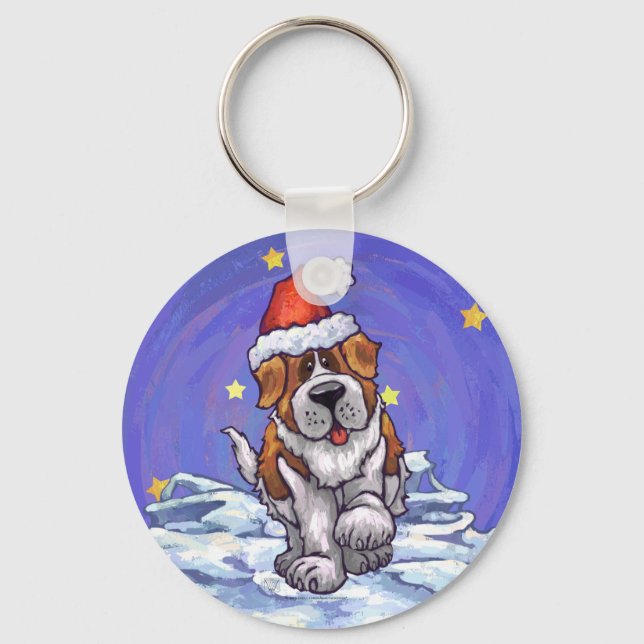 St. Bernard Christmas Key Ring (Front)