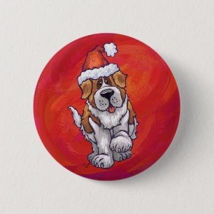 St. Bernard Christmas On Red 6 Cm Round Badge