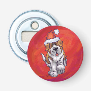 St. Bernard Christmas On Red Bottle Opener