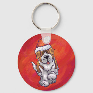 St. Bernard Christmas On Red Key Ring
