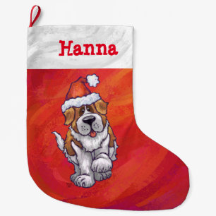 St. Bernard Christmas On Red Large Christmas Stocking