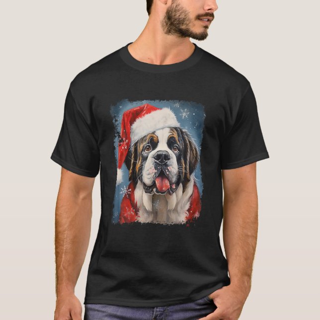 St Bernard Christmas Tree Dog Santa Gifts Merry Xm T-Shirt (Front)