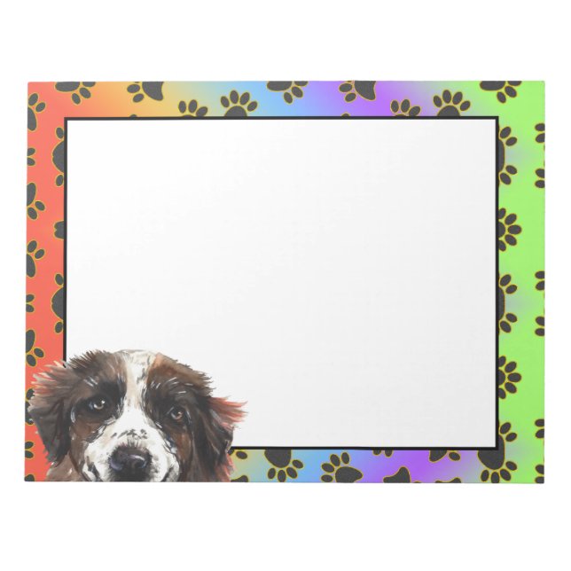 St. Bernard colourful dog paw pattern  Notepad (Front)
