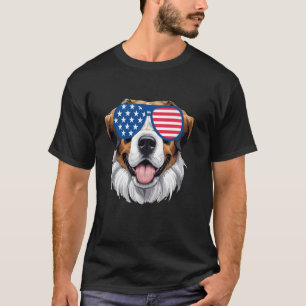 St Bernard Dog American USA Flag Patriotic 4th of T-Shirt