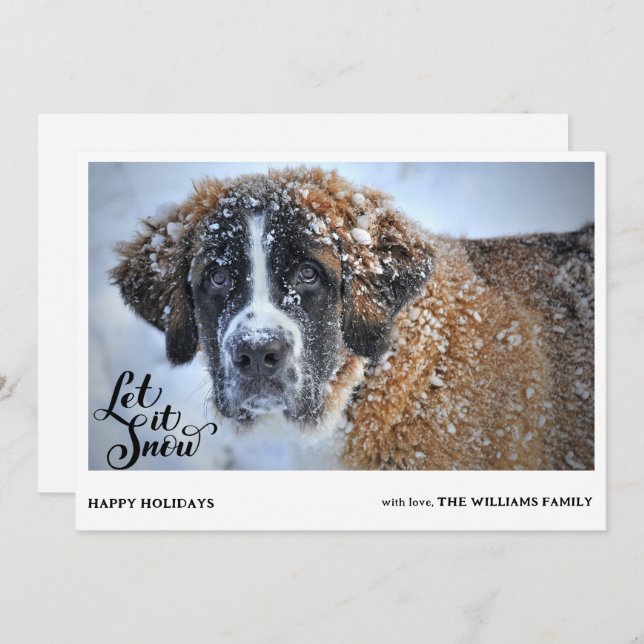 St. Bernard Dog Covered With Snow Photo Christmas Holiday Card (Front/Back)