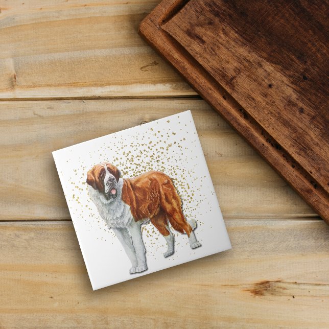 St Bernard Dog Gold Confetti Tile (Creator Uploaded)