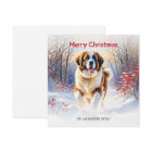 St Bernard Dog In Snow Merry Christmas