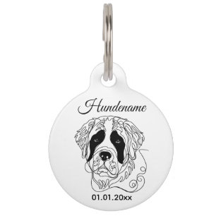 St. Bernard Dog Line Art Personalized Tag