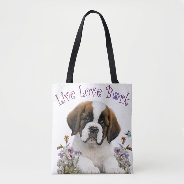 St. Bernard Dog Mum Floral Tote Bag (Front)