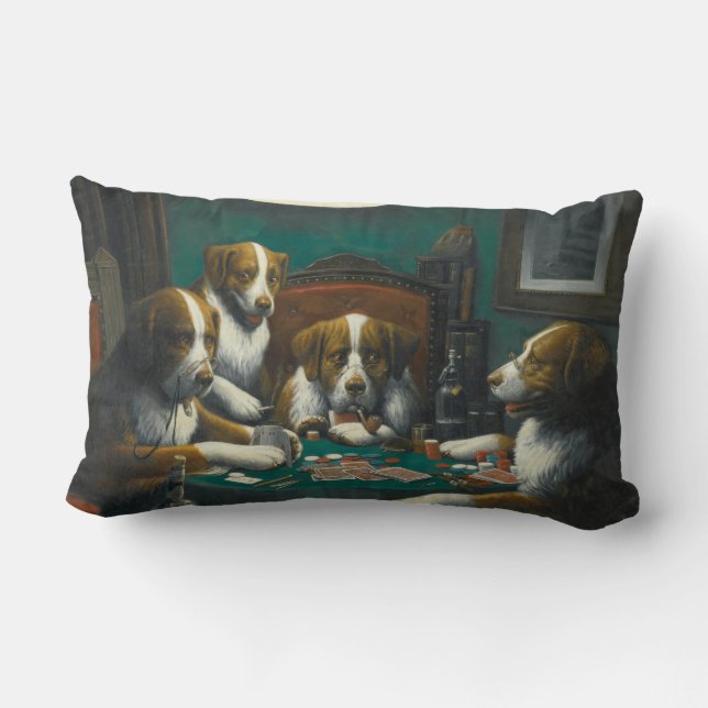 St Bernard Dogs Playing Poker Lumbar Cushion (Back)