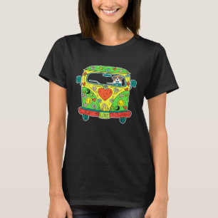 St Bernard Driving Hippie Bus Peace Love Dog T-Shirt