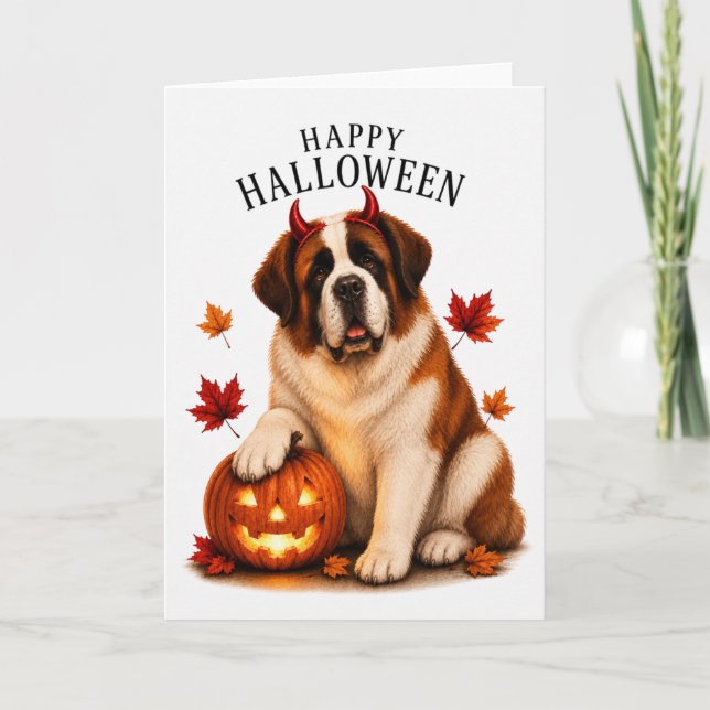 St Bernard Halloween Devil Dog Card (Front)