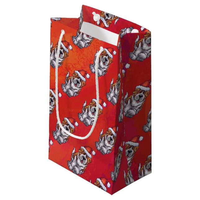 St. Bernard in Hat Pattern On Red Small Gift Bag (Front Angled)
