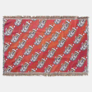 St. Bernard in Hat Pattern On Red Throw Blanket